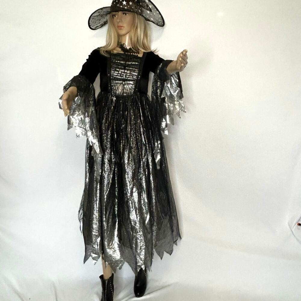 Spirit Black Gothic Witch Halloween Costume Dress Women’s XL Long Sparkle Gown